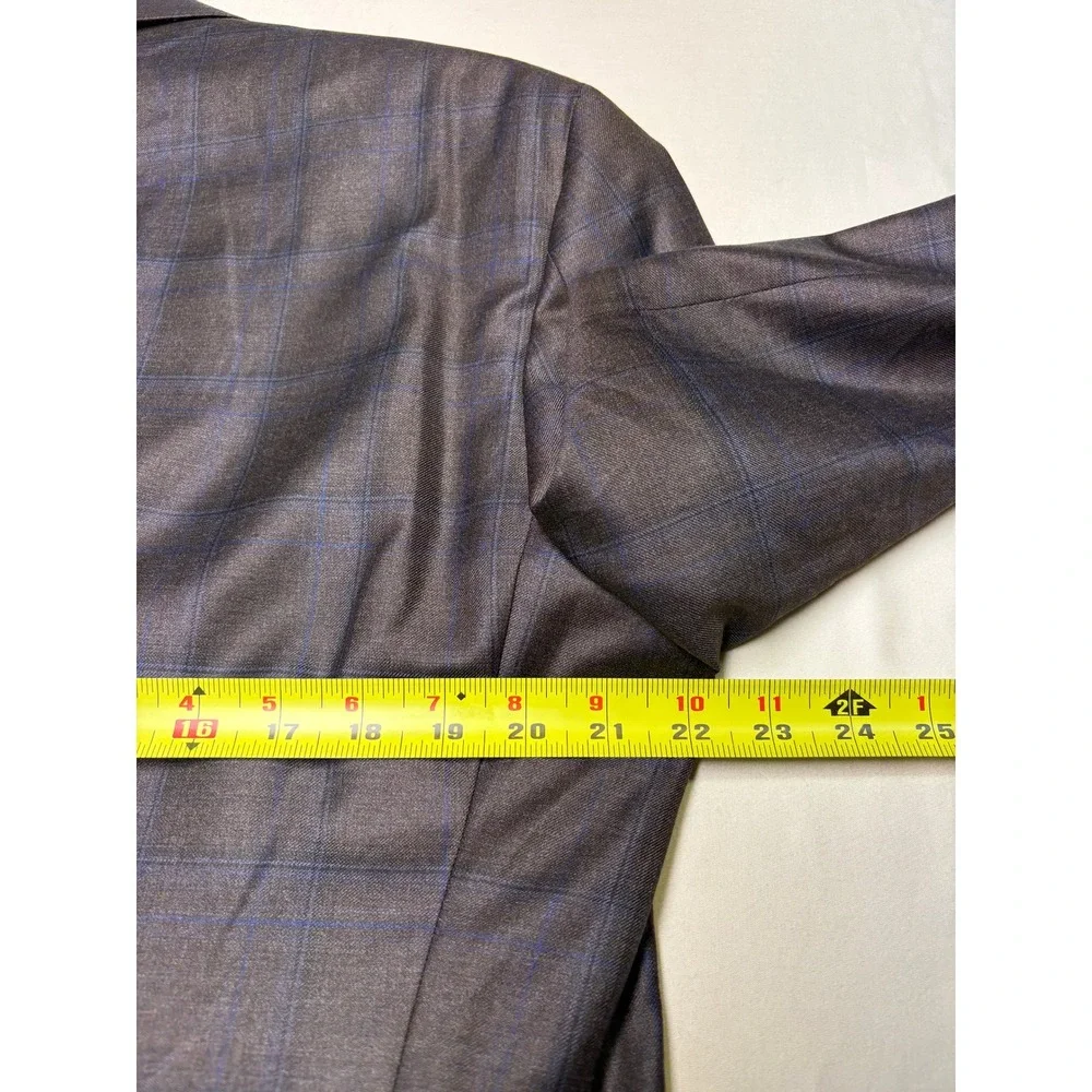 NWT Peter Millar SB Flynn Grey Windowpane Plaid 100% Wool Blazer Mens 44S $595
